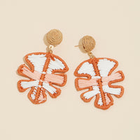 Tropical Leaf Raffia Dangling Earrings