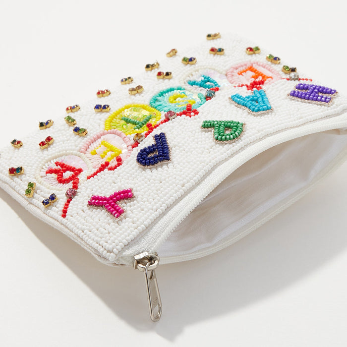 Happy Easter Seed Bead & Stones Coin Pouch