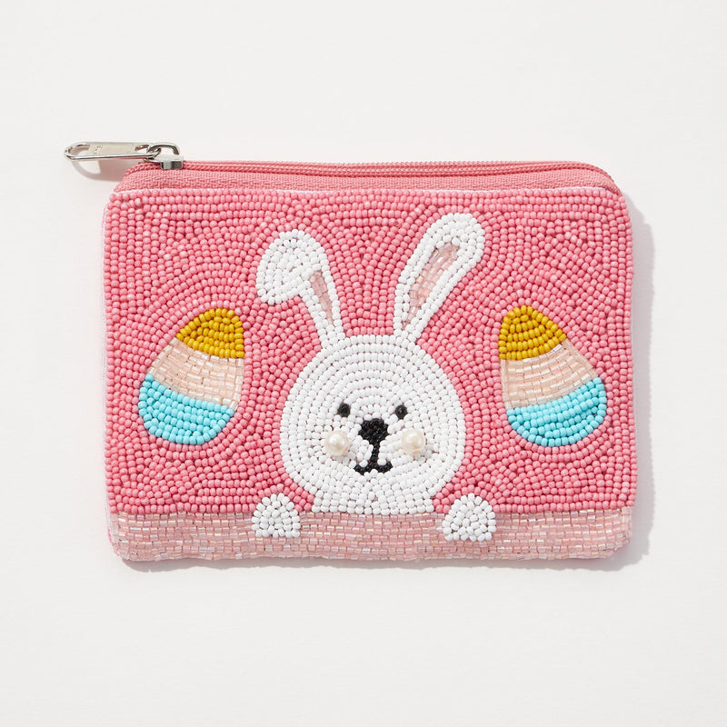 Cute Bunny Easter Seed Bead Coin Pouch