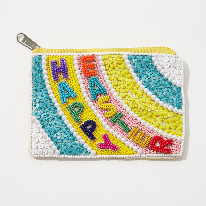 Rainbow Colored Happy Easter Seed Bead Coin Pouch