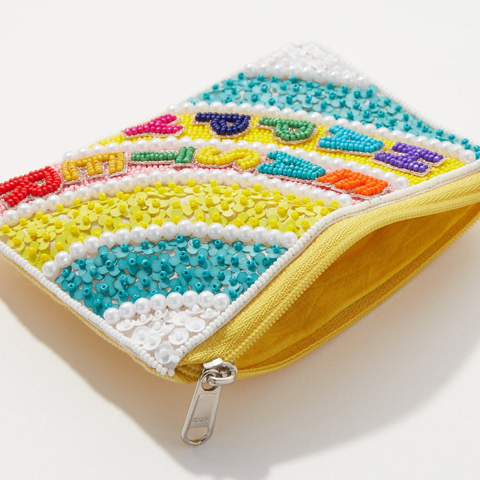 Rainbow Colored Happy Easter Seed Bead Coin Pouch