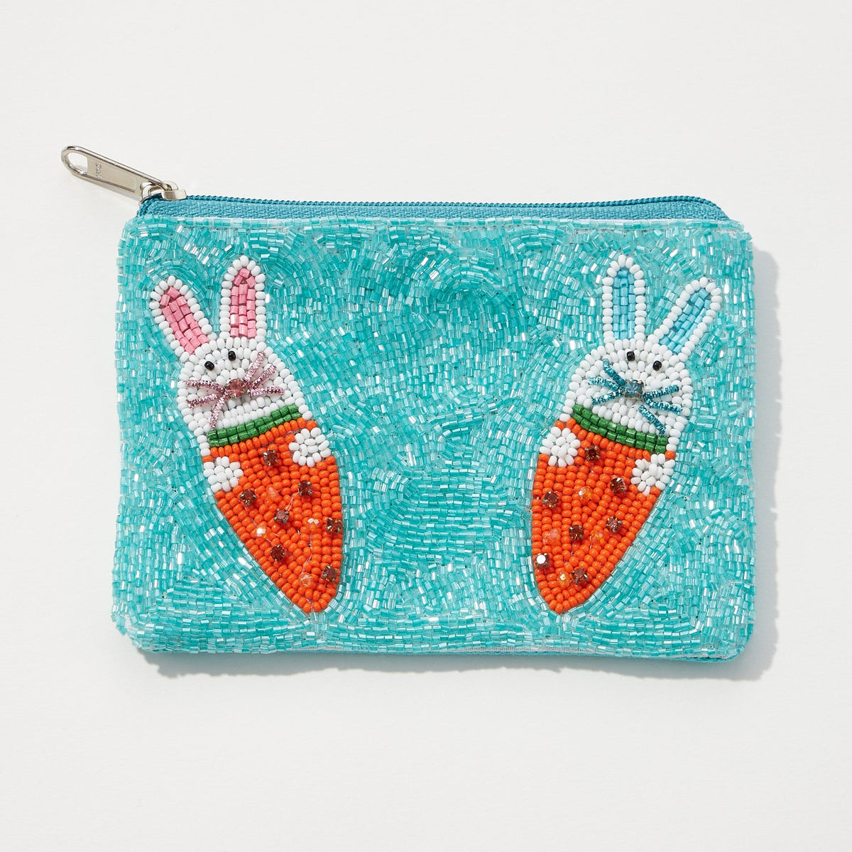 Bunny and Carrot Easter Seed Bead Coin Pouch