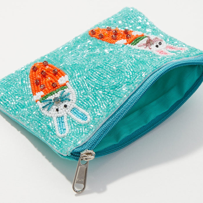 Bunny and Carrot Easter Seed Bead Coin Pouch