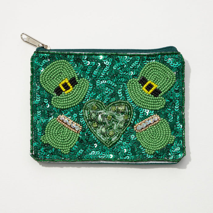 A Mix of Beads and Sequin St. Patrick's Day Coin Pouch