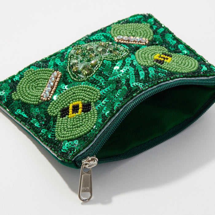 A Mix of Beads and Sequin St. Patrick's Day Coin Pouch