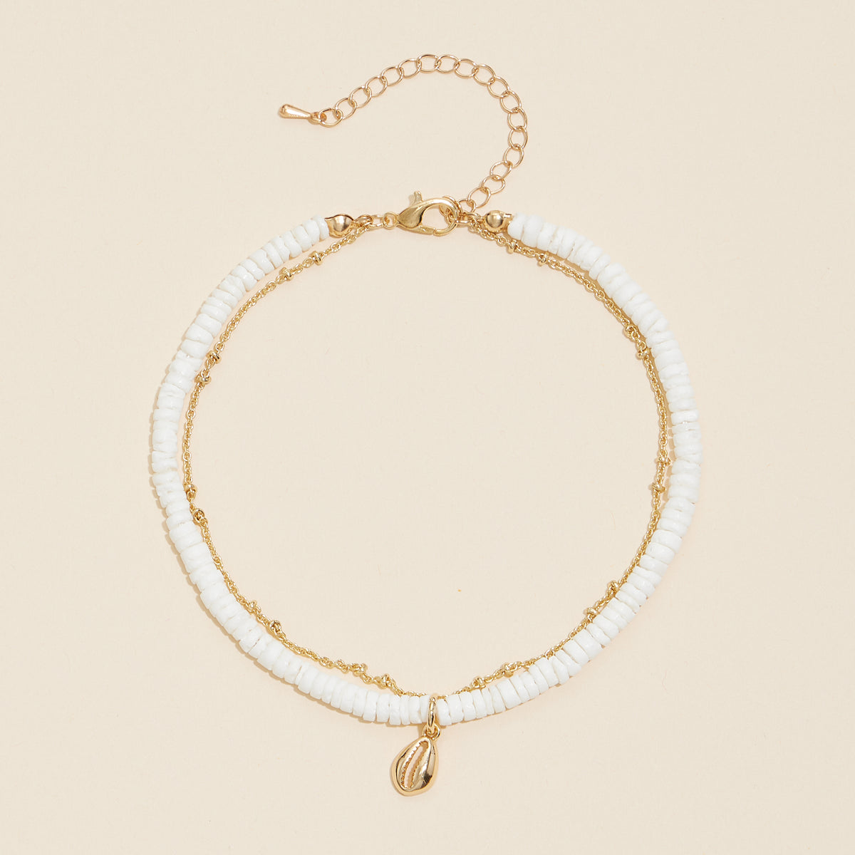 Shell Charm Beaded Layered Anklet