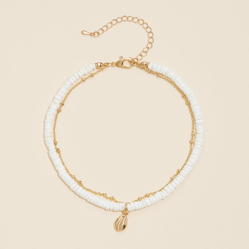 Shell Charm Beaded Layered Anklet