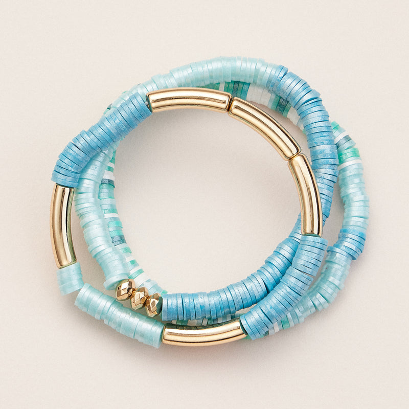 Colorful Heishi Bead Stretch Bracelets with Gold Accents