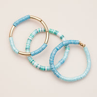 Colorful Heishi Bead Stretch Bracelets with Gold Accents