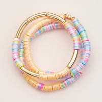 Colorful Heishi Bead Stretch Bracelets with Gold Accents