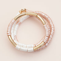 Colorful Heishi Bead Stretch Bracelets with Gold Accents