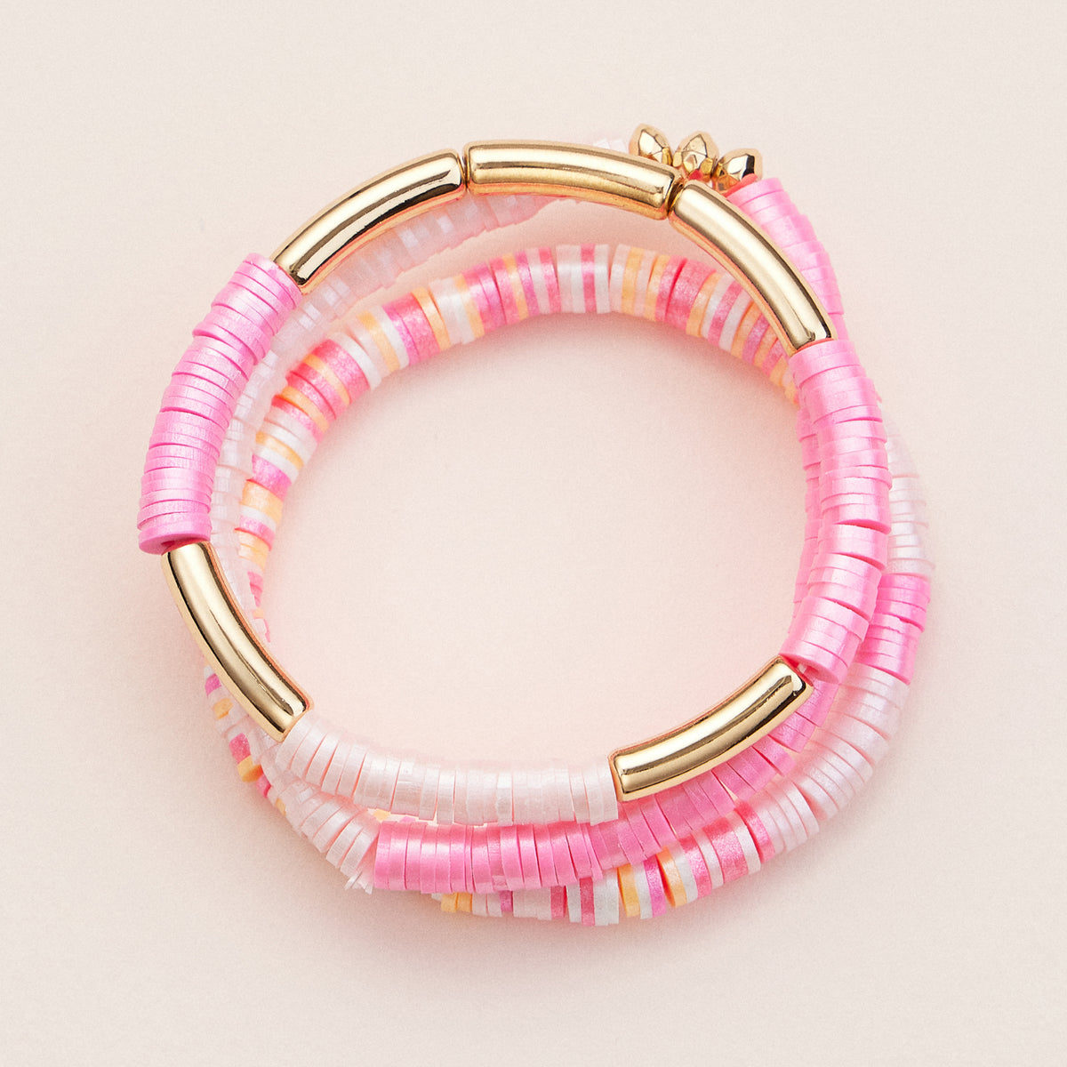 Colorful Heishi Bead Stretch Bracelets with Gold Accents