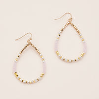 Elegant Teardrop Beaded Earrings – Rose Quartz, Pearl, and Gold Accent Jewelry