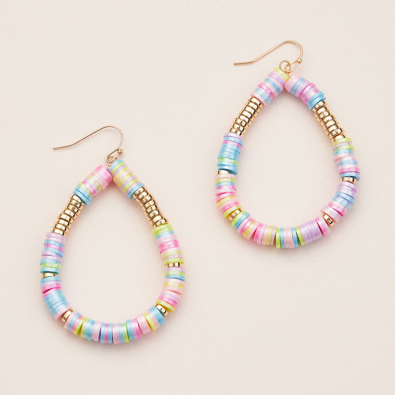 Boho Beaded Hoop Earrings – Handmade Teardrop Heishi Bead Earrings with Gold Accents