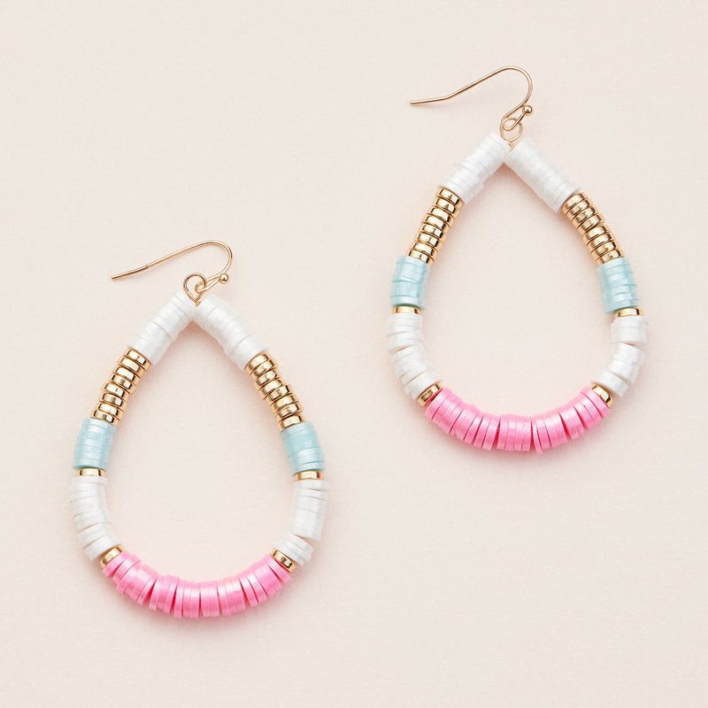 Boho Beaded Hoop Earrings – Handmade Teardrop Heishi Bead Earrings with Gold Accents