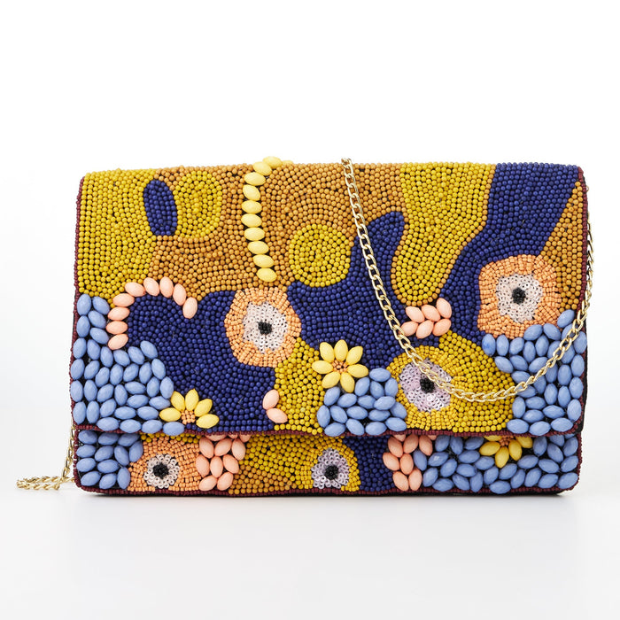 3D Multi Color Seed Beads Flap Clutch Bag