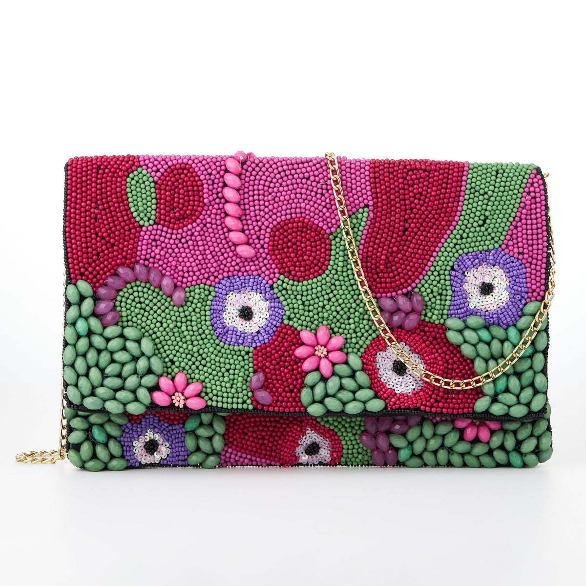 3d multi color seed beads flap clutch bag