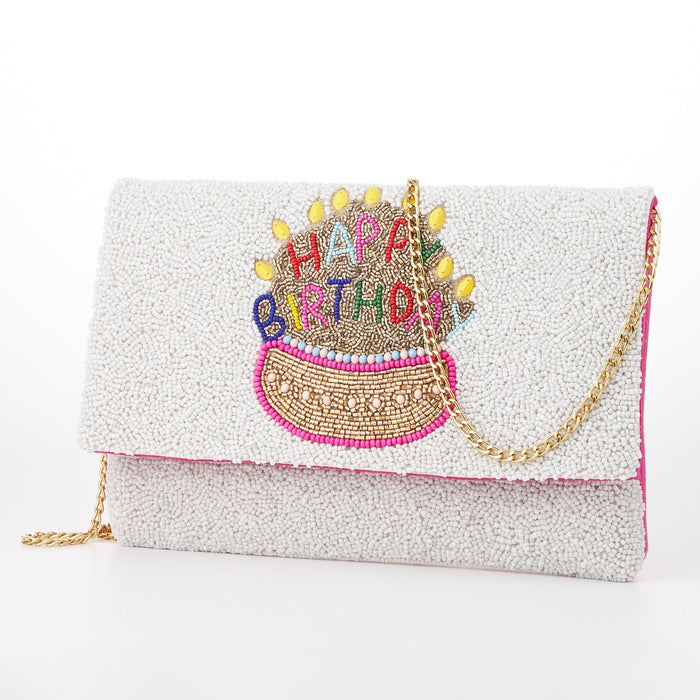 Birthday Cake Seed Beads Flap Clutch Bag