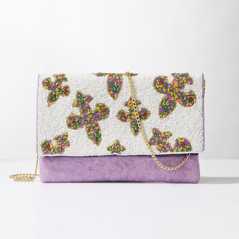 Fleur de lis Mardi Gras Seed Beads Clutch Bag