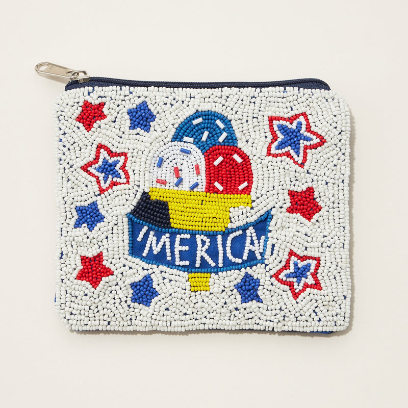 ''Merica' Seed Bead Canvas Pouch