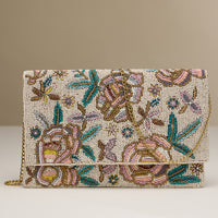 Beaded Floral Clutch with Chain Strap