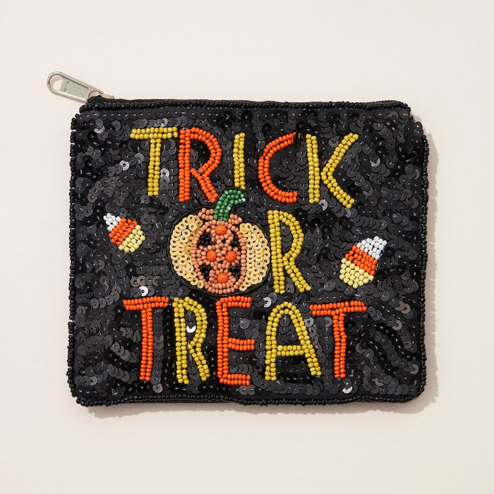 Trick or Treat Seed Bead Sequins Canvas Pouch