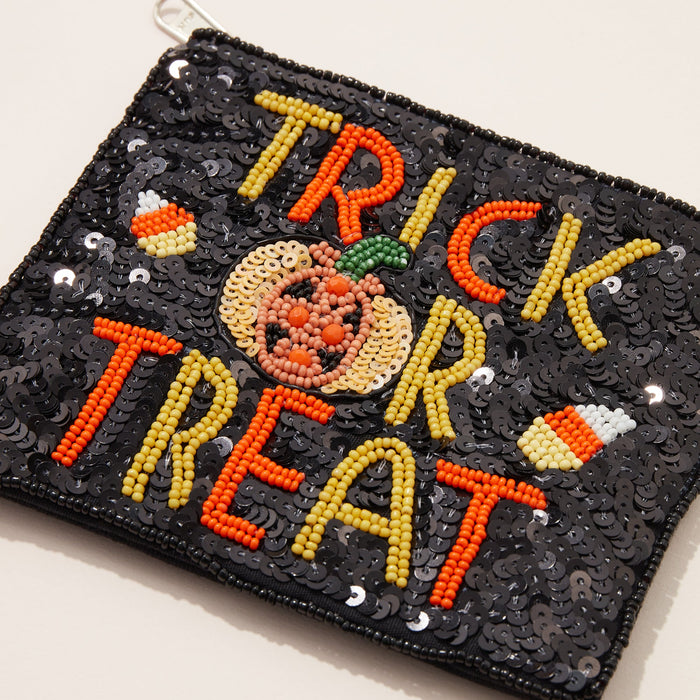 Trick or Treat Seed Bead Sequins Canvas Pouch