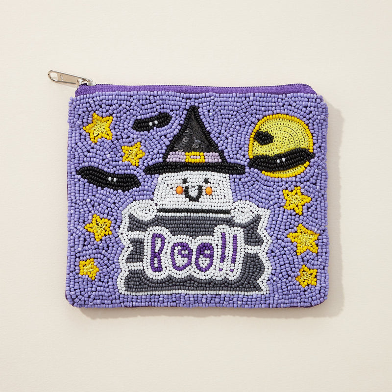 Boo!! Ghost Seed Bead Canvas Pouch