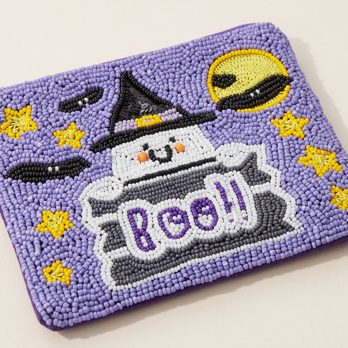 Boo!! Ghost Seed Bead Canvas Pouch