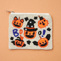 Boo! Pumpkin Witch Seed Bead Canvas Pouch