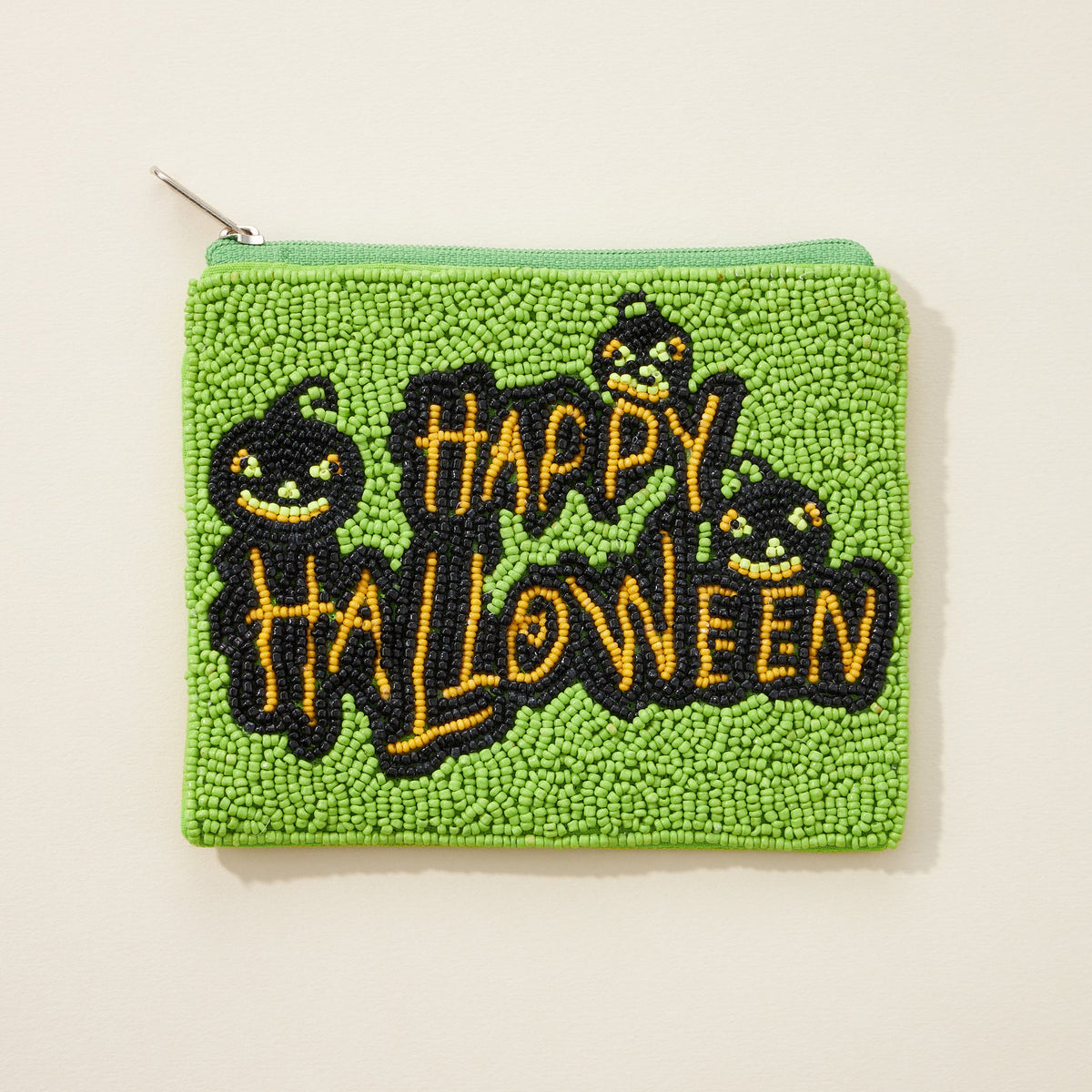 Happy Halloween Seed Bead Canvas Pouch