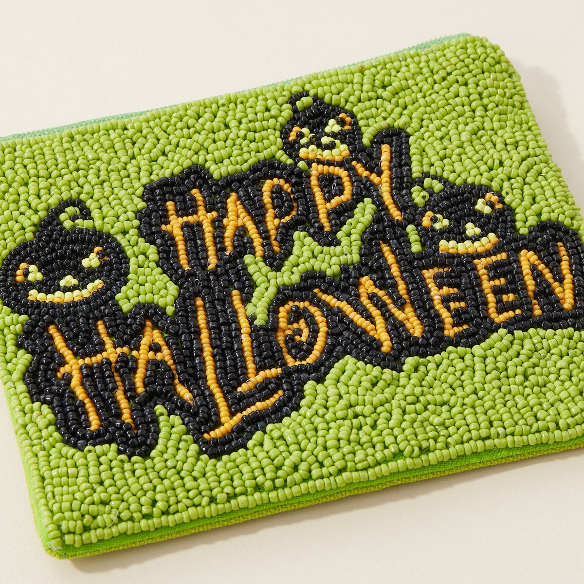 Happy Halloween Seed Bead Canvas Pouch