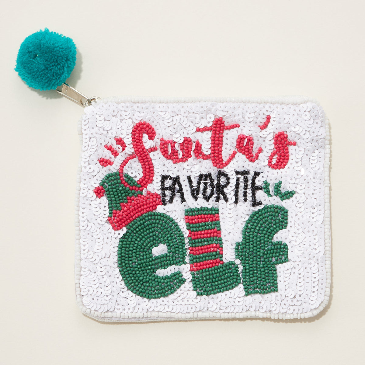 'Santa's Elf' Seed Bead Canvas Pouch