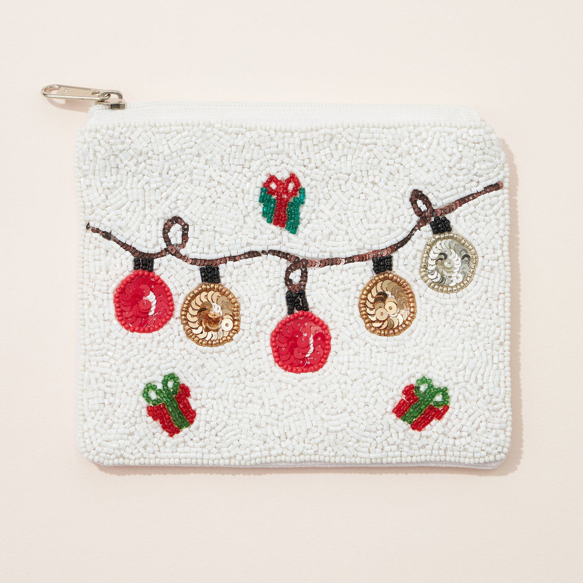 Christmas Ornament Seed Bead Canvas Pouch