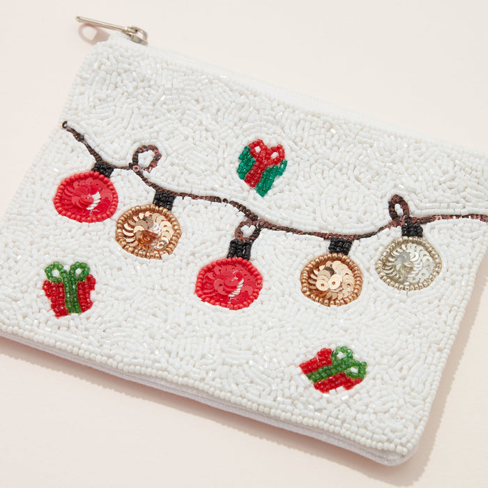 Christmas Ornament Seed Bead Canvas Pouch