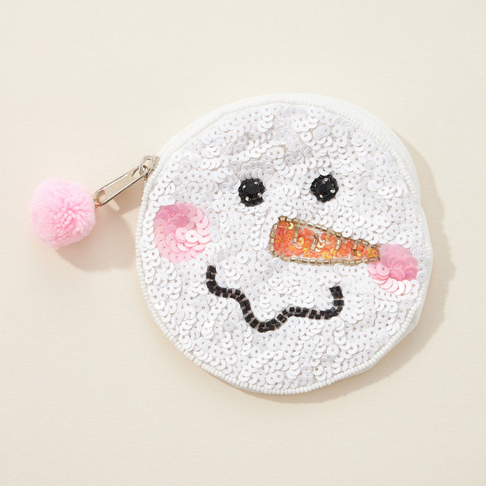 Snowman Sequins Round Canvas Pouch