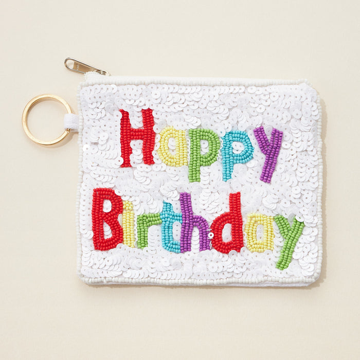 Happy Birthday Seed Bead Canvas Pouch