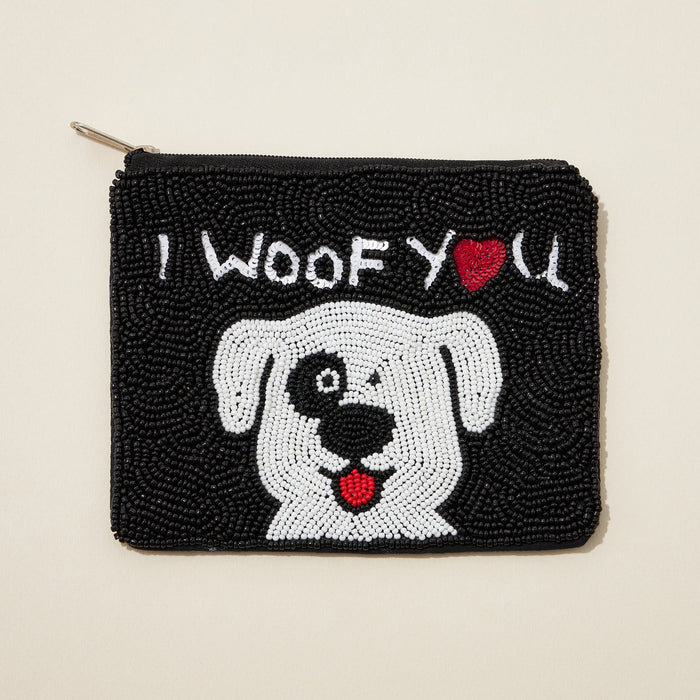 I Woof You Seed Bead Canvas Pouch