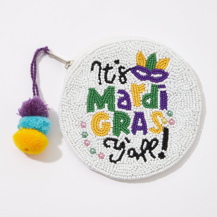 Mardi Gras Coin Pouch With Pompom Tassel