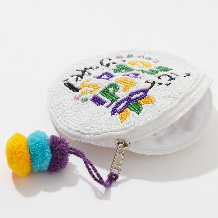 Mardi Gras Coin Pouch With Pompom Tassel