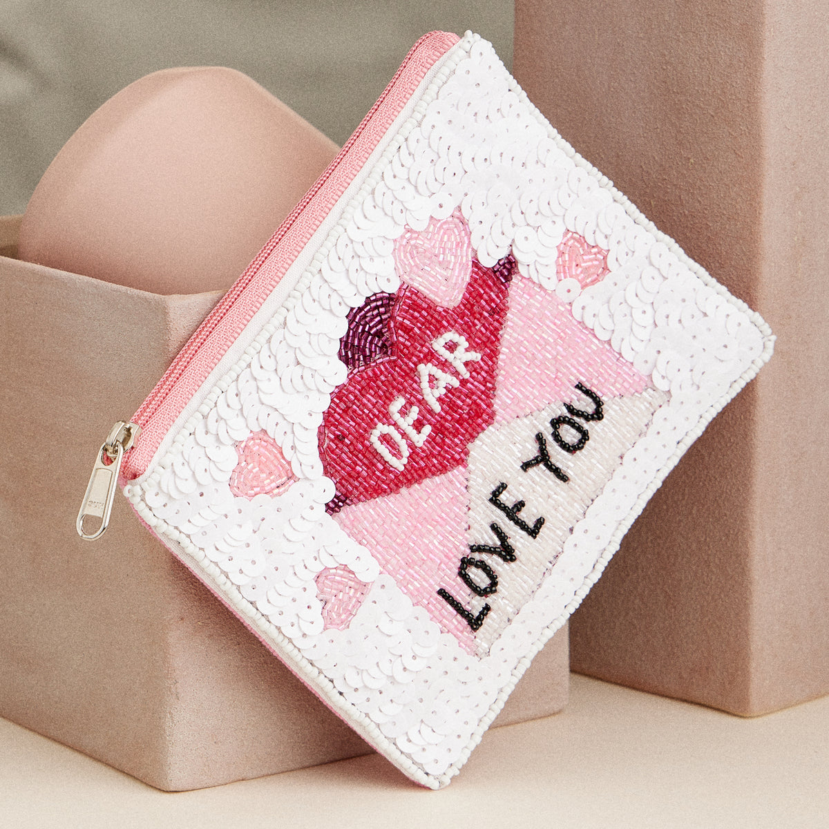 Beaded Love Letter Zip Pouch – Sweet & Sentimental Clutch for Any Occasion