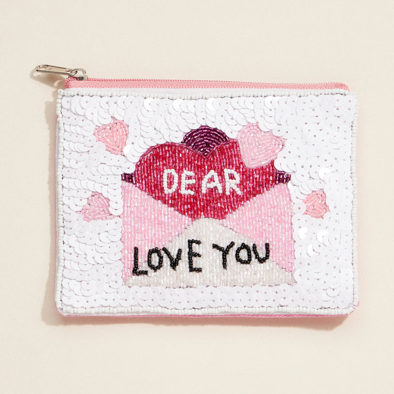 Beaded Love Letter Zip Pouch – Sweet & Sentimental Clutch for Any Occasion