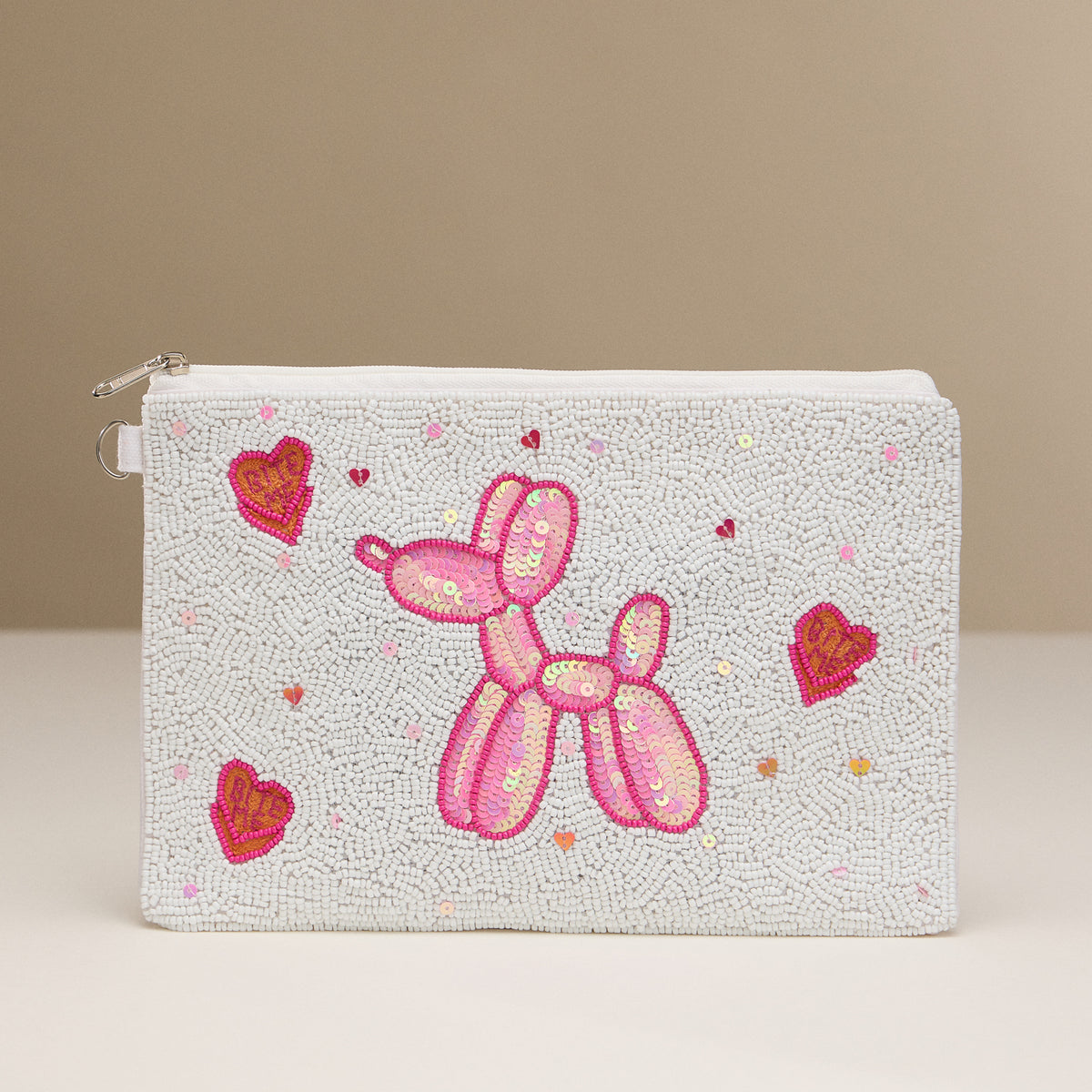 Pink Balloon Dog Beaded Wristlet Clutch