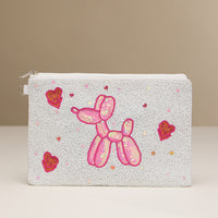 Pink Balloon Dog Beaded Wristlet Clutch