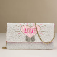 Beaded Love Heart Clutch with Chain Strap