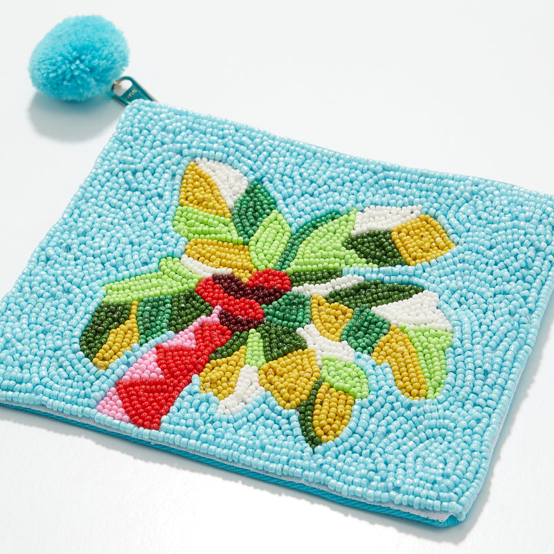 Palm Tree Seed Bead Canvas Pouch