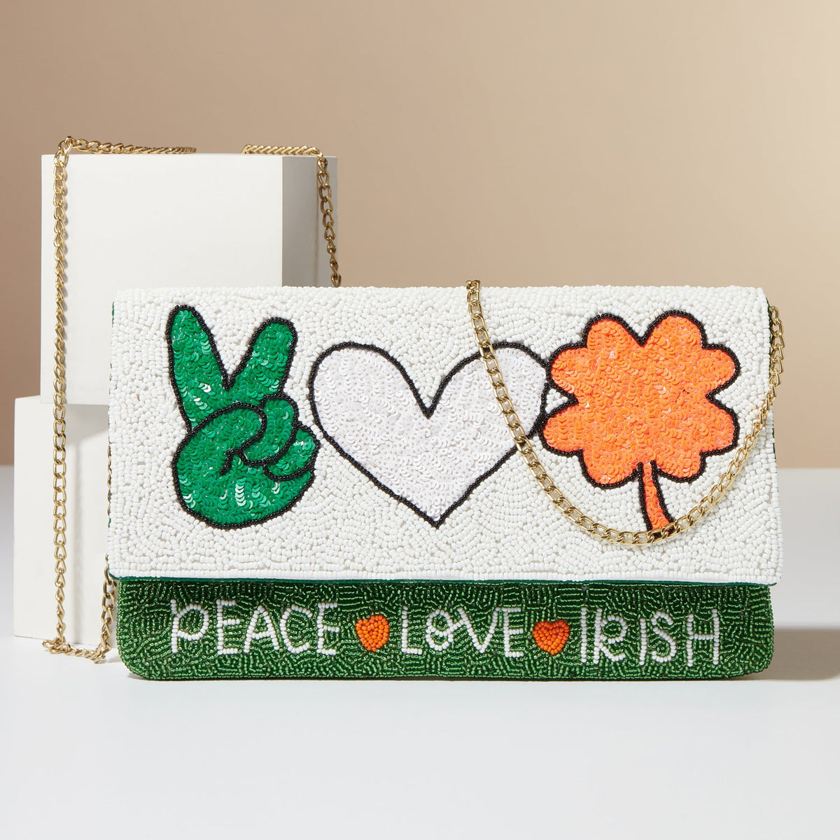 Peace Love Irish Seed Beads Clutch Bag