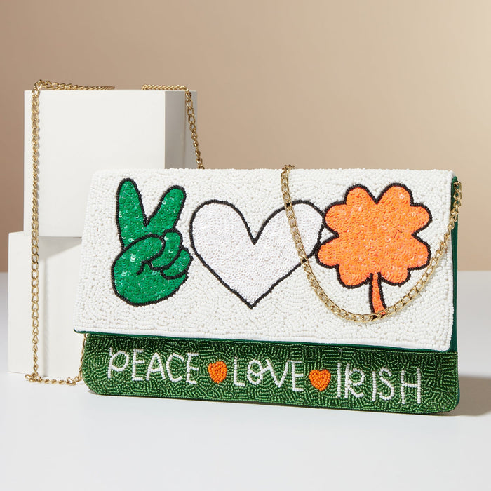 Peace Love Irish Seed Beads Clutch Bag