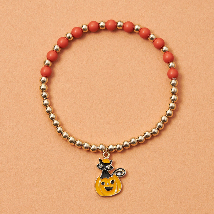 Halloween Black Cat Pendant Beaded Bracelet