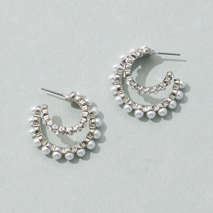 Stud Dot Pearl Hoop Earrings